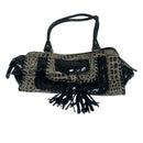 Madi Claire MC Grey Black Alligator Leather Purse Handbag Shoulder Bag