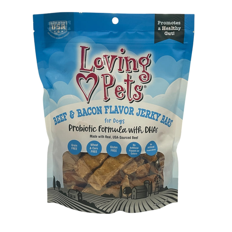 Loving Pets Beef & Bacon Flavor Jerky Bars Probiotic w/ DHAs For Dogs 12 oz Bag