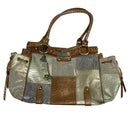 Sharif Metallic Gold Silver Brown Croc Texture Charm Purse Handbag Shoulder Bag