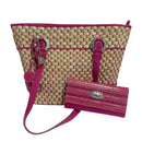 Brighton Wicker Straw Rattan Pink Tan Sunflower Heart Charms Purse Bag & Wallet