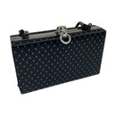 Kenneth Jay Lane Rhinestone Leopard Head Clasp Satin Black Evening Crossbody Clutch Purse