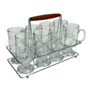 Princess House Heritage Etched Crystal Glass Footed Irish Coffee Mug Set w/ Carrier