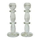 9" Vintage Faceted Crystal Geometric & Oval Globes Candlestick Candle Holders Pair