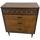 Bassett Furniture Tavern Walnut Brown MCM Full Bed Chest Dresser Bedroom Set