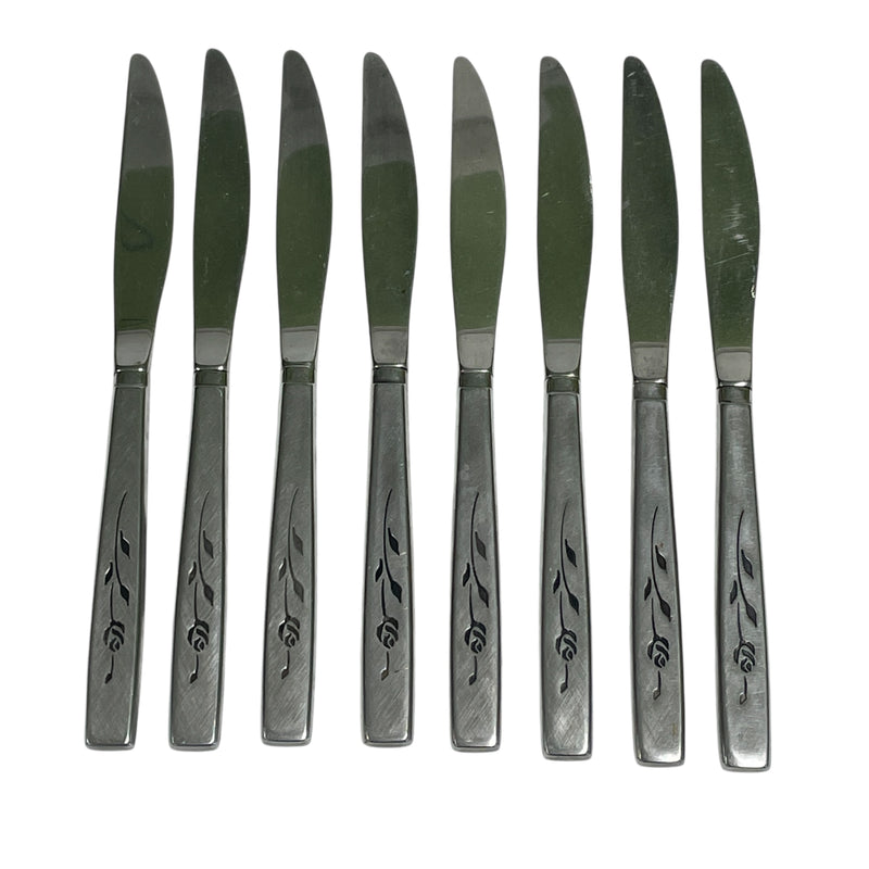 (8) Oneida Onediacraft Deluxe Stainless Capistrano Rose Flower 9.25" Dinner Knives