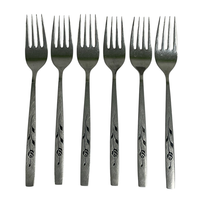 (6) Oneida Onediacraft Deluxe Stainless Capistrano Rose Flower 7.25" Kitchen Forks