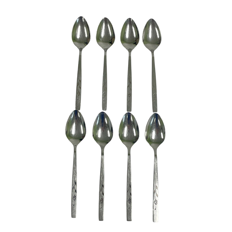 (8) Oneida Onediacraft Deluxe Stainless Capistrano Rose Flower 6" Teaspoon Spoons