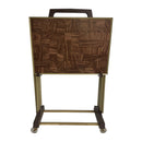 Faux Parquet Wood Brown MCM Metal Frame TV Tray Tables & Rolling Stand 5 pc Set