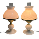 (2) Hobnail White Milk Glass 16.5" Hurricane Desk Table Lamps