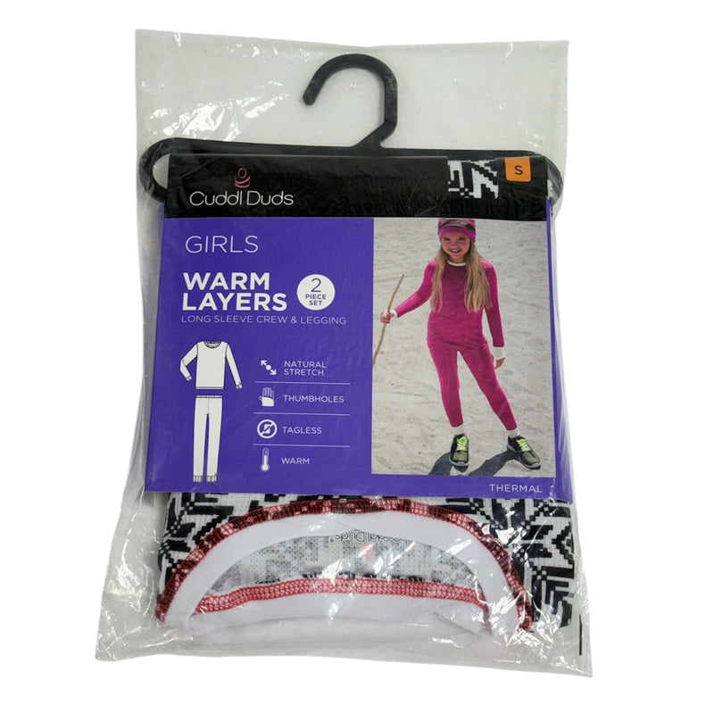 Cuddl Duds Warm Layers Girls Black White Snowflakes Thermal Long Sleeve Crew & Leggings
