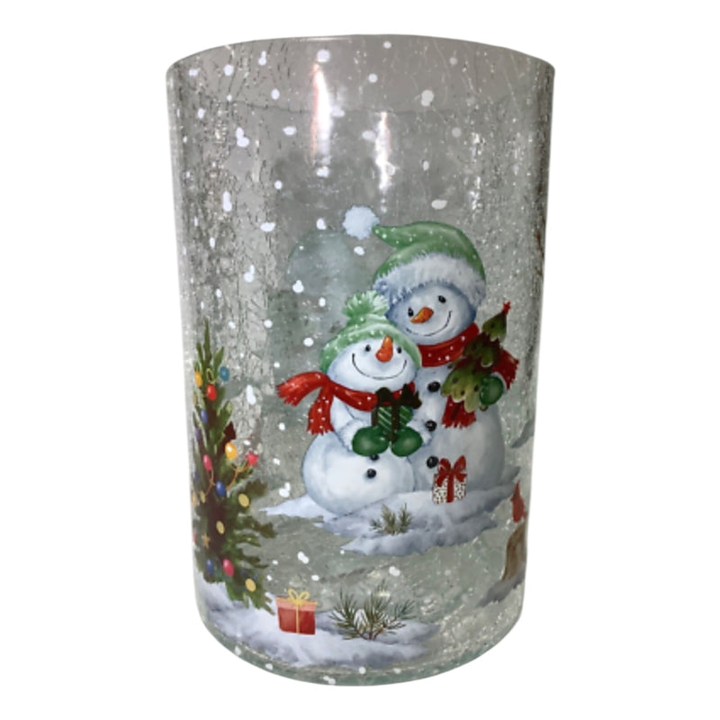 Yankee Candle Crackle Glass Snowman Christmas 7" Jar Holder J/H