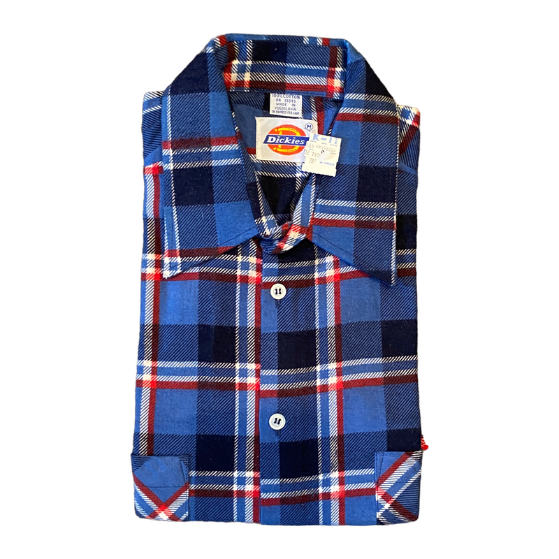 Dickies Mens Blue Red White Plaid Casual Button Long Sleeve Flannel Shirt
