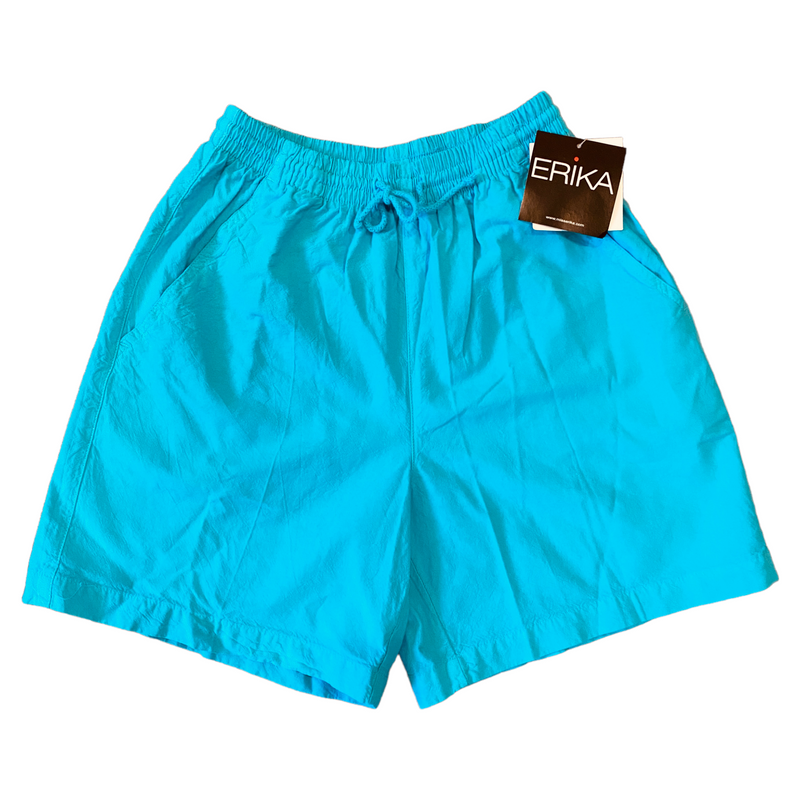 Erika Caribbean Blue Womens 100% Cotton Drawstring Stretch Shorts