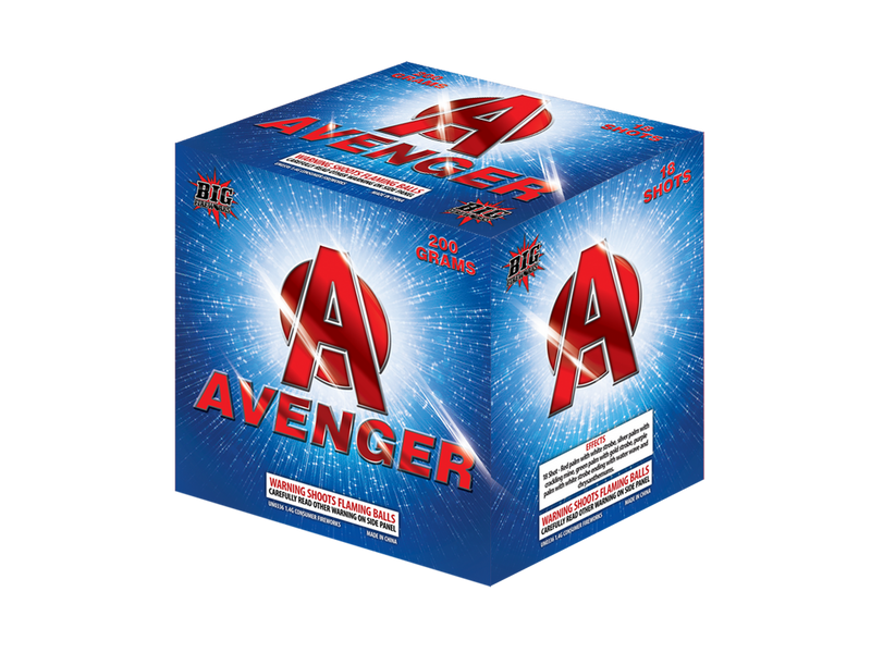 Big Fireworks Avenger 18 Shot 200 Gram Aerial Repeaters Box