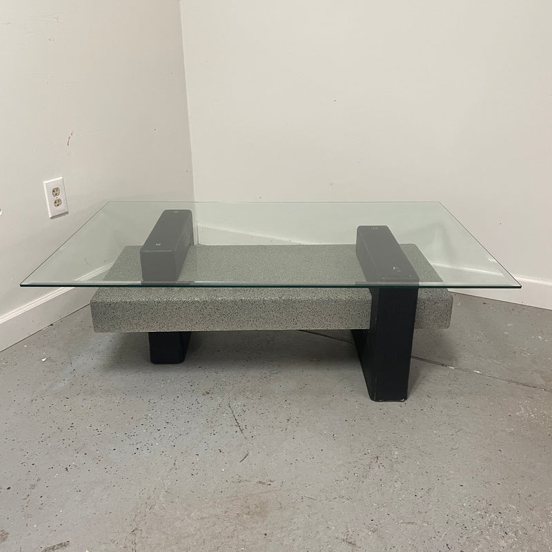 Modern Black & Grey Wood Composite Base Glass Top Coffee Table