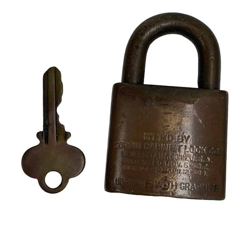 Corbin Cabinet Lock Vintage Brass Padlock & Key