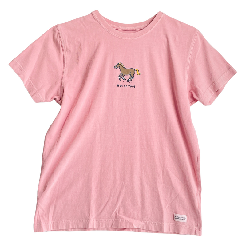Life Is Good Hot To Trot Horse Womens Pink Short Sleeve T-Shirt