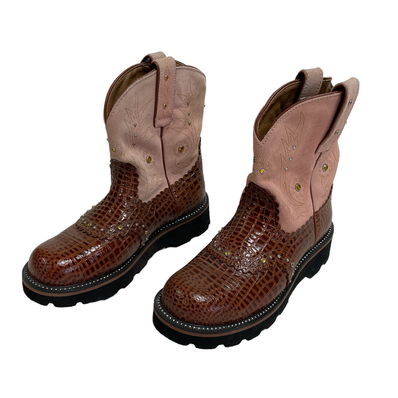 Ariat 4LR Fatbaby Womens Croc Leather Western Cowboy Studded Boots 16427