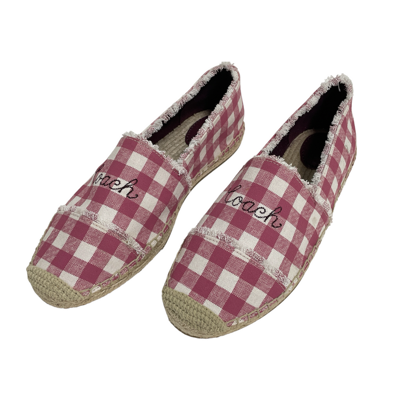 Coach Celina Gingham Espadrille Womens Plaid Checkered Pink White Flats Shoes