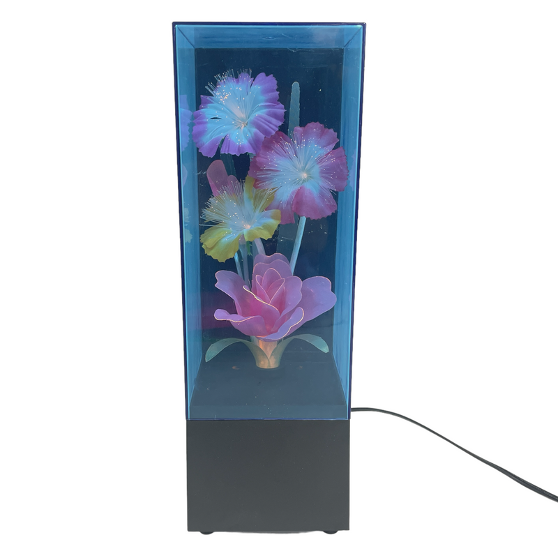 Yirng Sheng 1988 Fiber Optic Color Changing Flowers Wind Up Musical Box Lamp