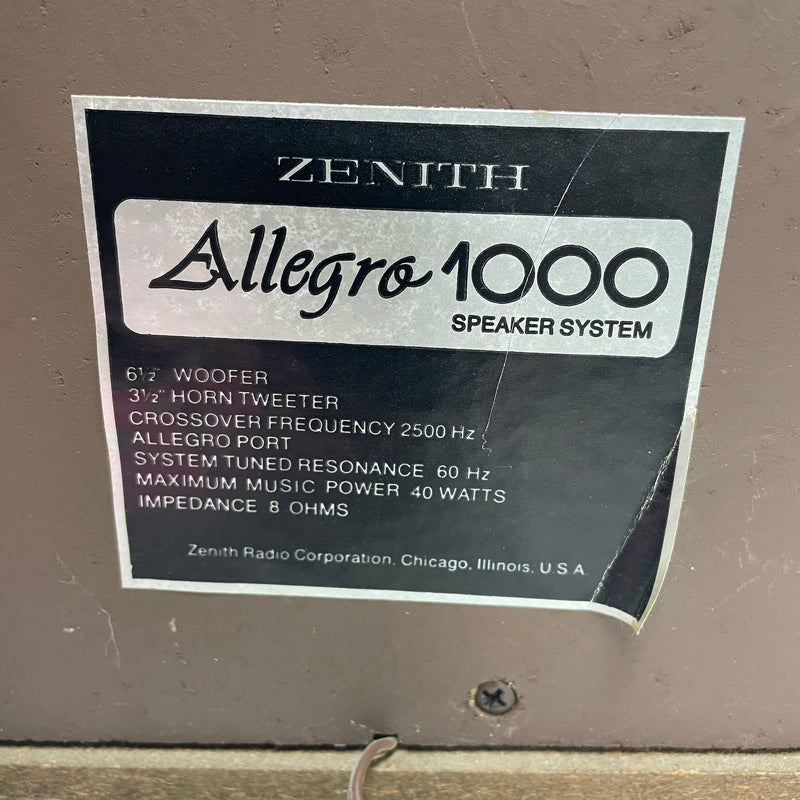 (2) Zenith Allegro 1000 Speaker System Set