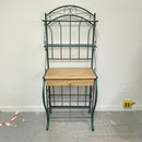 60" Green Metal Light Brown Oak Wood Shelf Storage Drawer Kitchen Bakers Rack