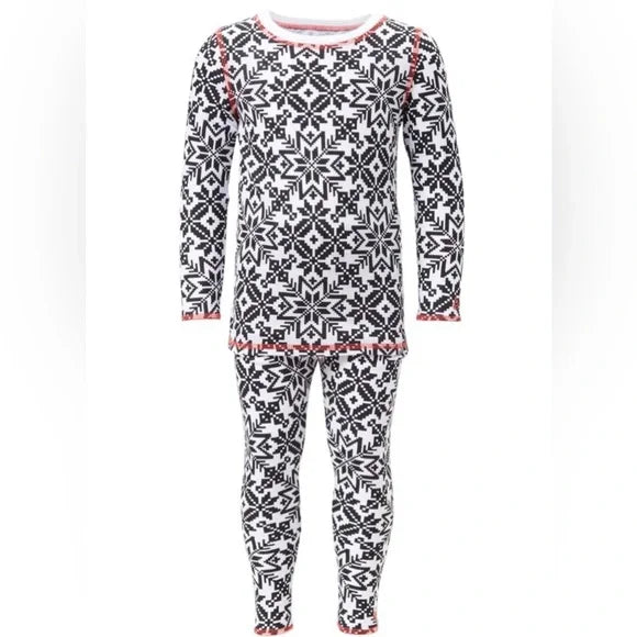 Cuddl Duds Warm Layers Girls Black White Snowflakes Thermal Long Sleeve Crew & Leggings