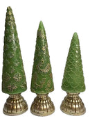 Valerie Parr Hill 3 Glistening Green Gold Wax Christmas Tree Luminaries Set