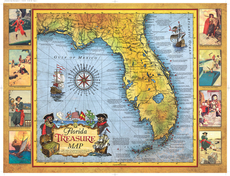 Florida Historical Shipwrecks Treasure Map 18"x24" Poster