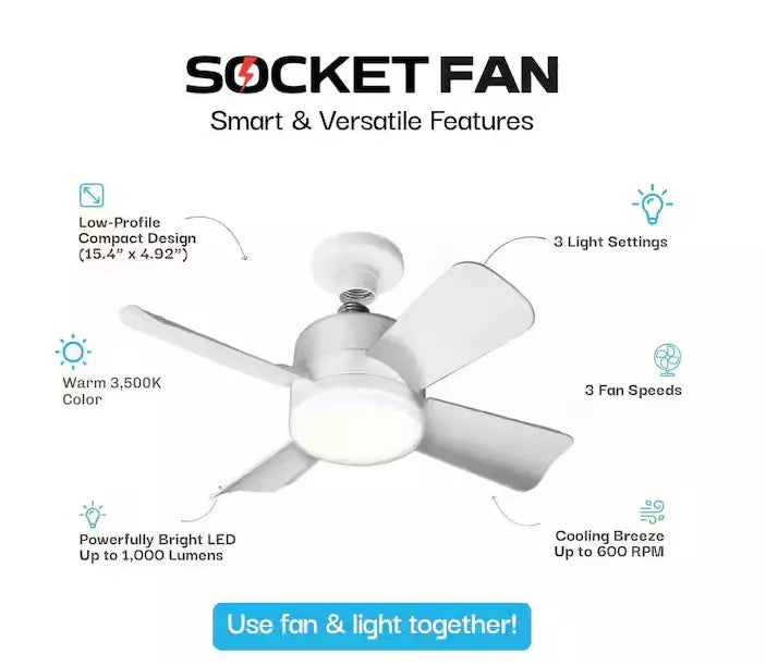 Bell + Howell 2 in 1 LED Light 15.7" Socket Ceiling Fan w/ Remote