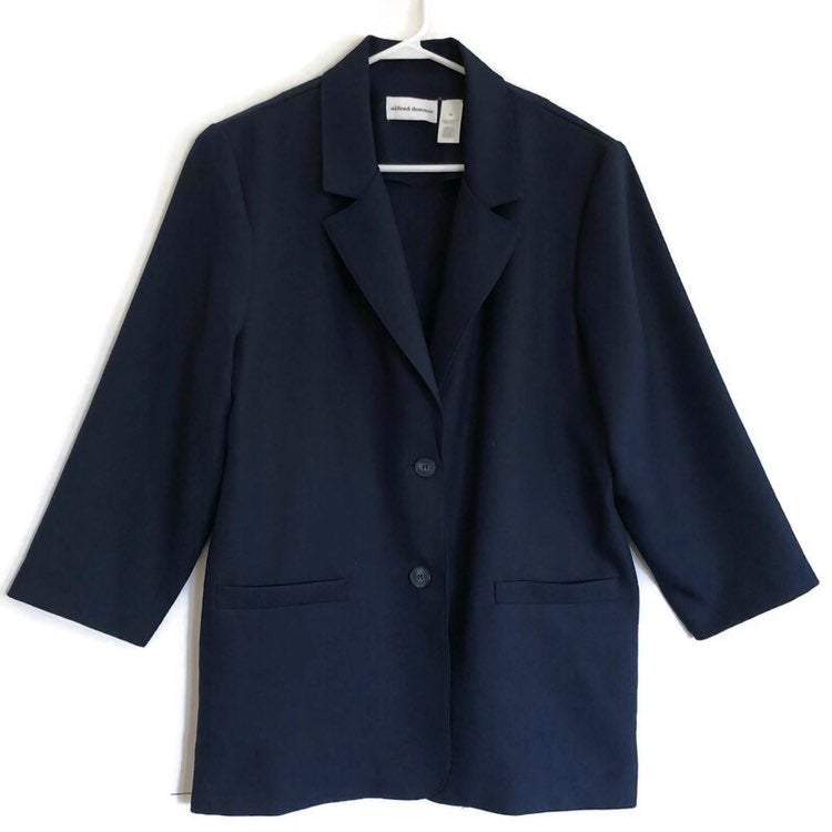 Alfred Dunner Womens Navy Blue Shoulder Pads 2 Buttons Suit Blazer Jacket