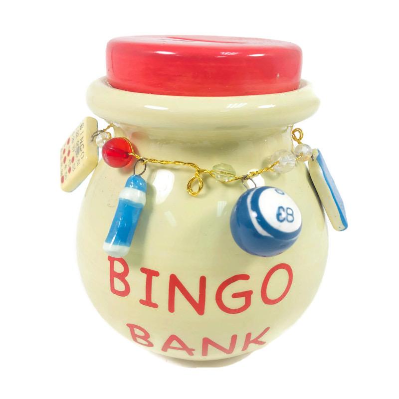 Bingo Bank Fund Red Top Charms Ceramic Jar