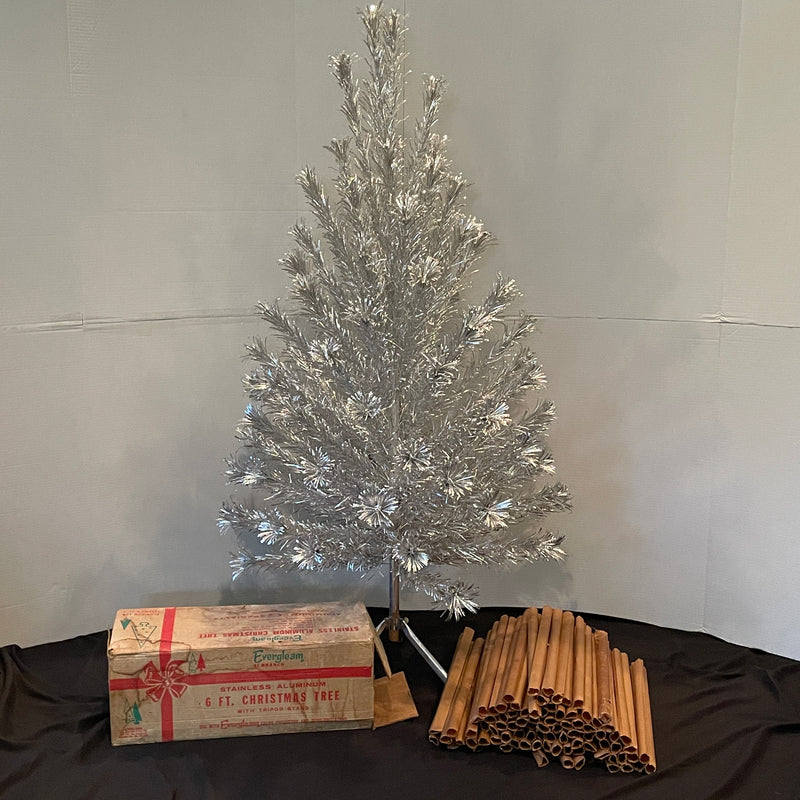 Evergleam Vintage Silver Aluminum 91 Branch Pom Pom 6 ft Christmas Tree