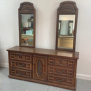 Dixie Vintage Dark Brown Walnut? Pecan? Wooden 2 Mirror 7 Drawer Long Dresser
