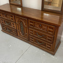 Dixie Vintage Dark Brown Walnut? Pecan? Wooden 2 Mirror 7 Drawer Long Dresser