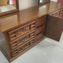 Dixie Vintage Dark Brown Walnut? Pecan? Wooden 2 Mirror 7 Drawer Long Dresser