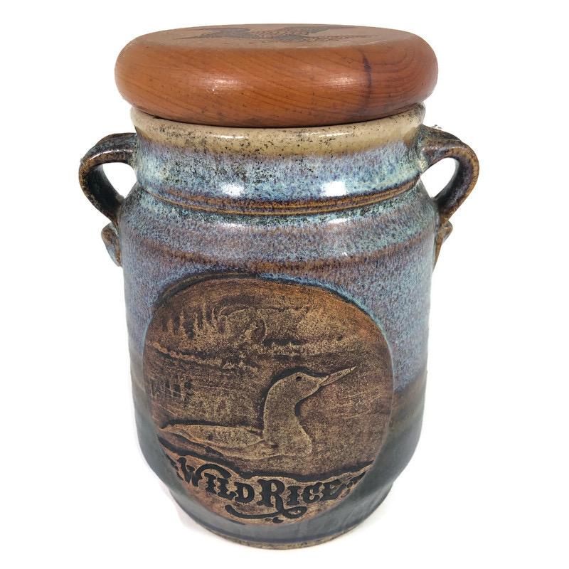 Wild Rice Stoneware 8" Crockpot Jar w/ Wooden Lid