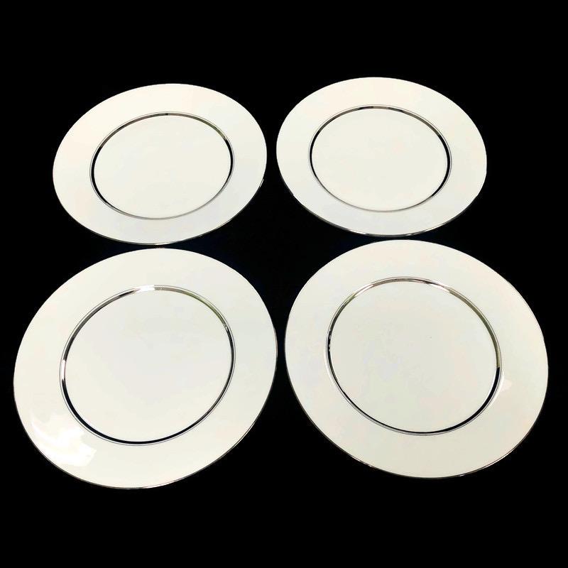 (4) Oxford Lexington Lenox Bone China White Platinum Trim 10.5" Dinner Plate