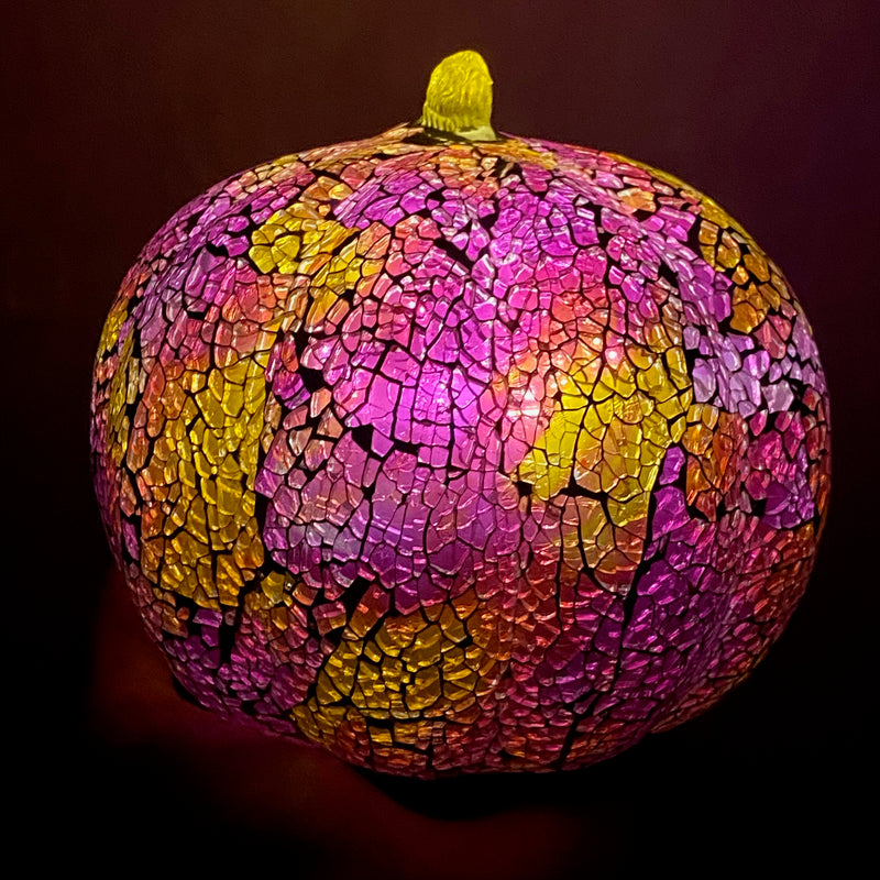 6" Mosaic Glass Multi-Color Halloween Pumpkin Timer Light