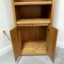 73" Light Oak Wood Illuminated Rolling Shelf Storage Unit Cabinet