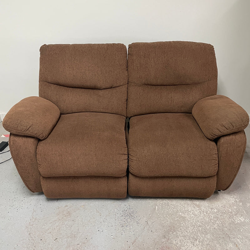 Electric Fabric Brown Double Recliner Reclining Love Seat Couch