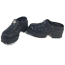 Harley Davidson Womens Black Leather Studded Slip On Biker Boot Chunky Heel Shoes 81453