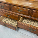 7 Drawer Replicated Oak Wood Long Dresser & Mirror