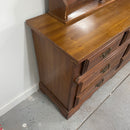 7 Drawer Replicated Oak Wood Long Dresser & Mirror