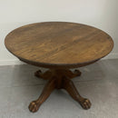 44" Round Vintage Solid Oak Wood Clawfoot Pedestal Dining Table