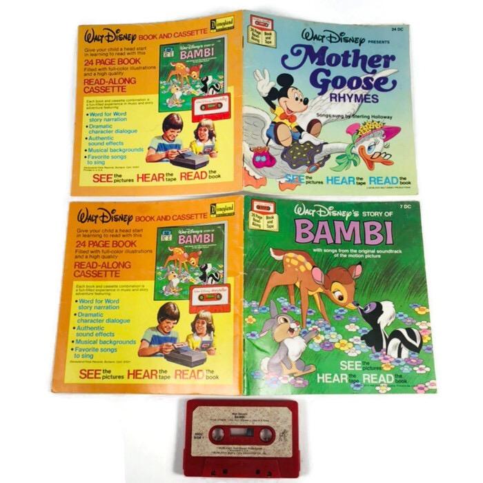 Disney Bambi & Mother Goose Rhymes Read Along Books & Cassette Tape