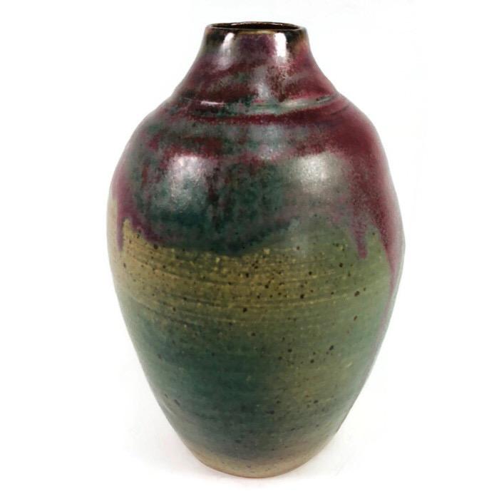 9" Ceramic Red Blue Green Handmade Vase