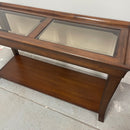 48" Dark Wood 2 Tier Glass Top Sofa Entry Console Table