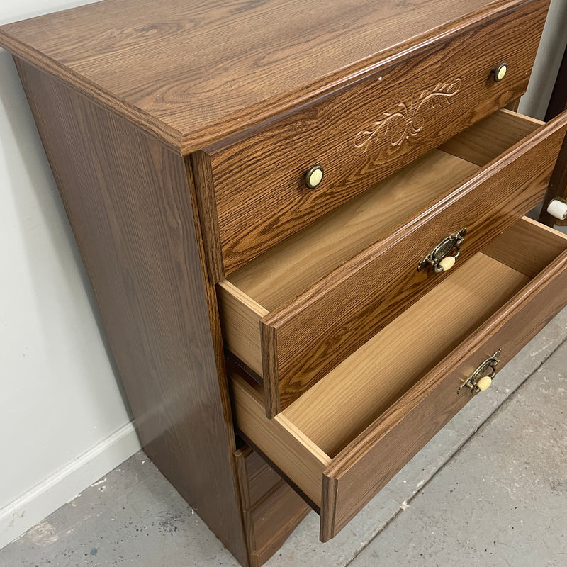 Standard Replicated Wood 5 Drawer Chest Dresser