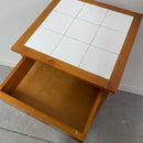 30" White Tile Top Wood Trim Rolling Kitchen Side Table Cart w/ Drawer